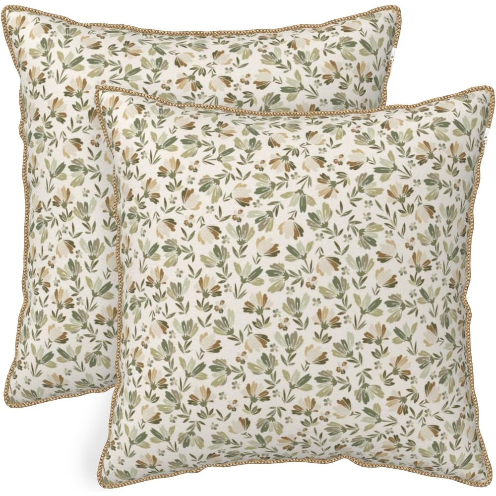 Pillow Insert 18X18 - Sage-Green-Beige-Floral-Soft-Velvet-Throw-Pillow-Covers-Set-of-2-Rustic-Vintage-Brown-Flower-Decorative-Pillow-Covers-18x18-Inch