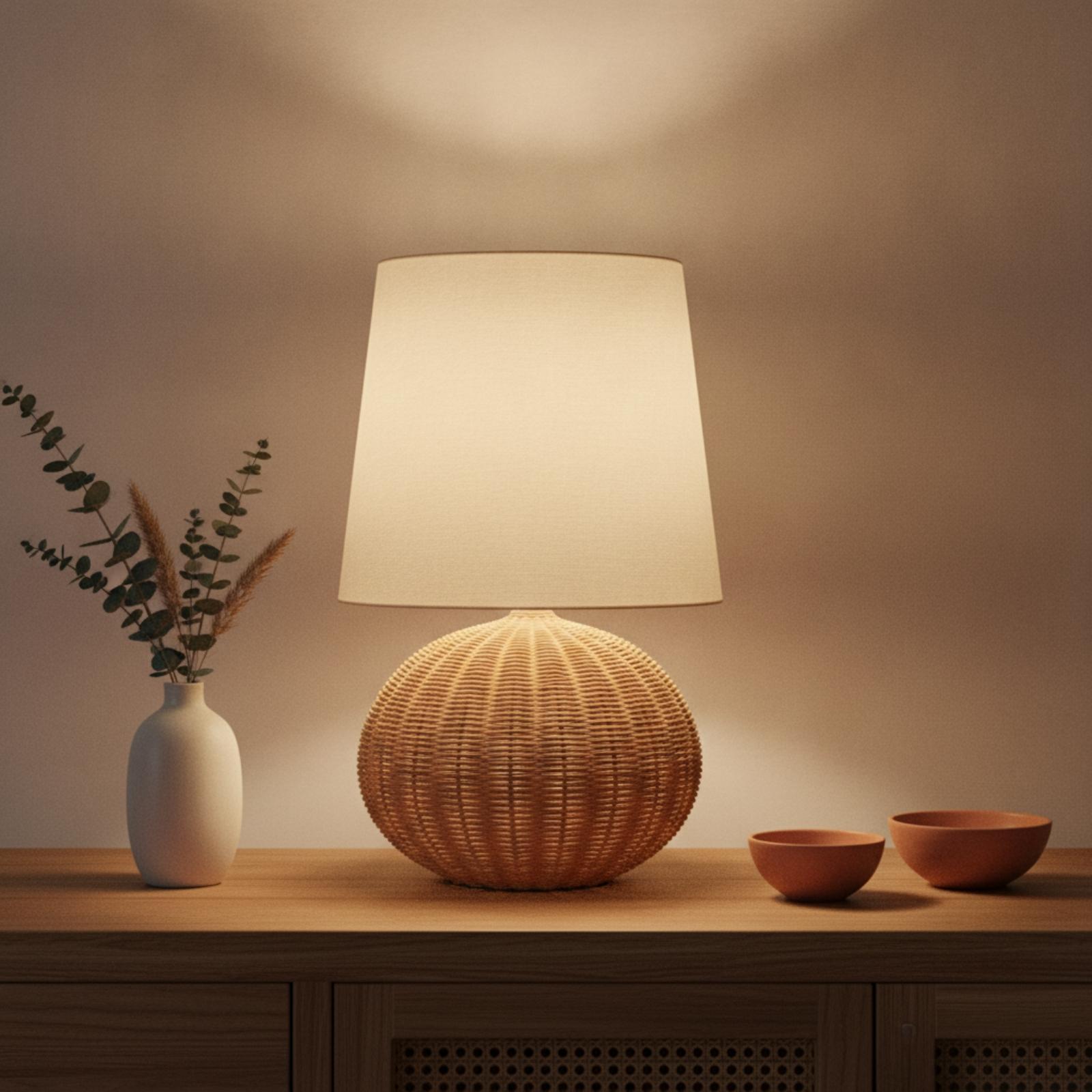 Bedside Lamp Rattan Base Fabri - Home Textile review and price