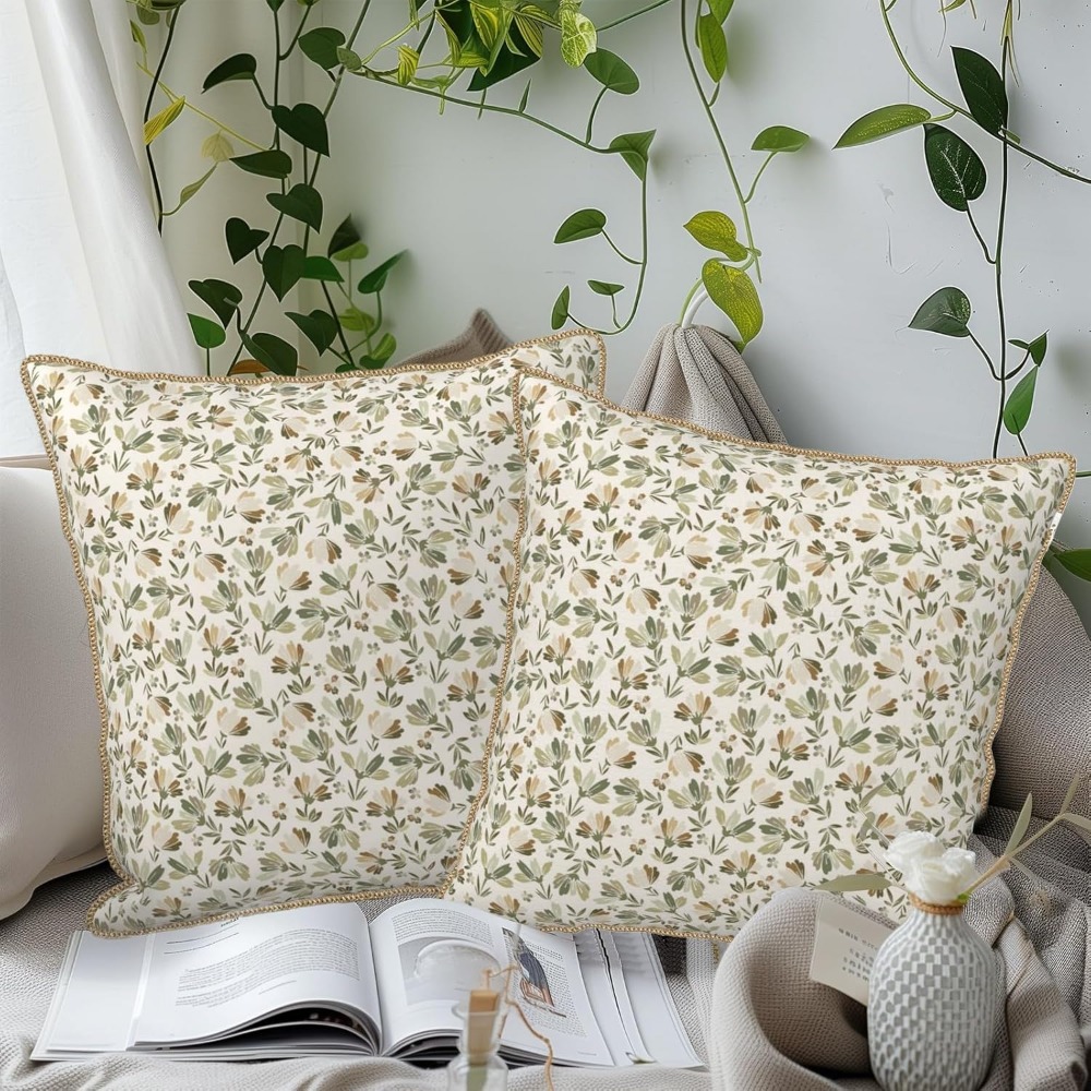 Sage-Green-Beige-Floral-Soft-V - Pillow Insert 18X18 review and price